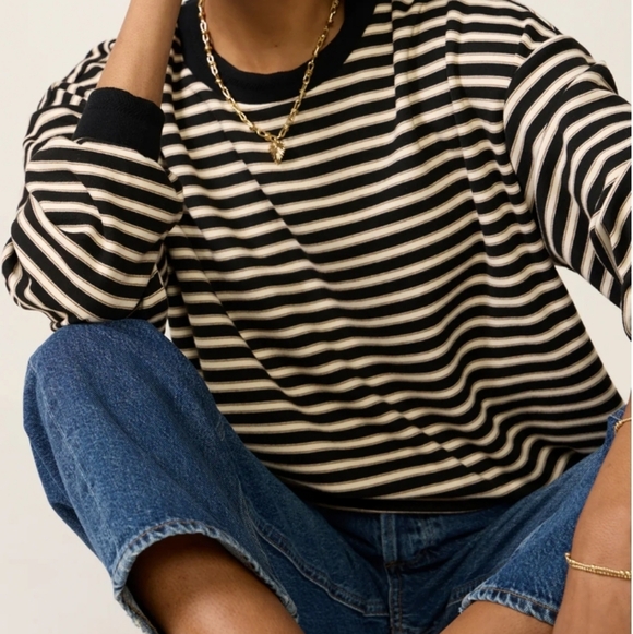 Loft Black/Off White Monogram Striped Sweater Size: XL - Picture 5 of 12